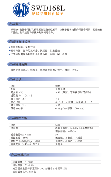 美国顺缔专用封孔腻子聚脲SWD168L