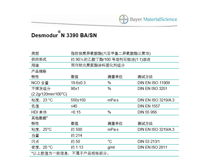 德国科思创（原 ） 固化剂N3390 BA SN