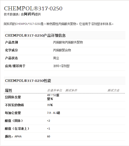 阿科玛丙烯酸聚合物  CHEMPOL®317-0250