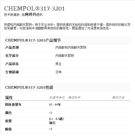 阿科玛丙烯酸聚合物  CHEMPOL®317-3201