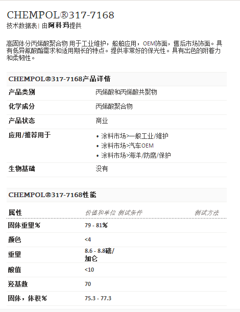 阿科玛丙烯酸聚合物  CHEMPOL®317-7168
