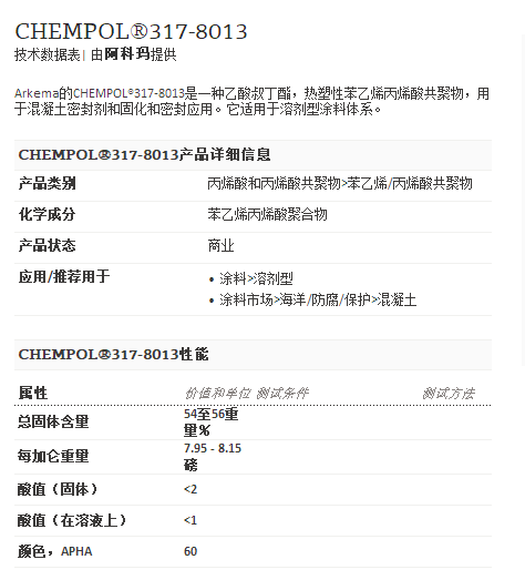 阿科玛丙烯酸聚合物  CHEMPOL®317-8013