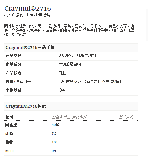 阿科玛丙烯酸聚合物  Craymul®2716