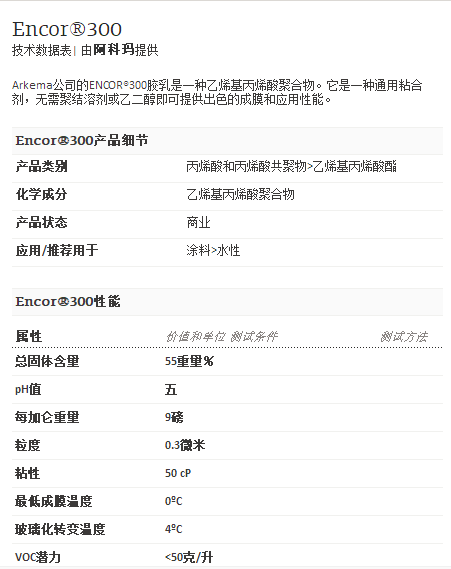 阿科玛丙烯酸聚合物   Encor®300