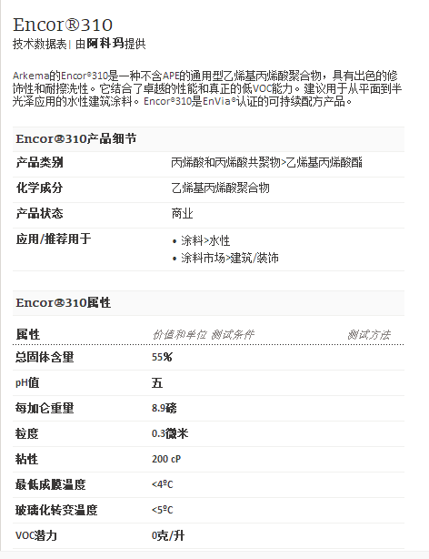 阿科玛丙烯酸聚合物   Encor®310