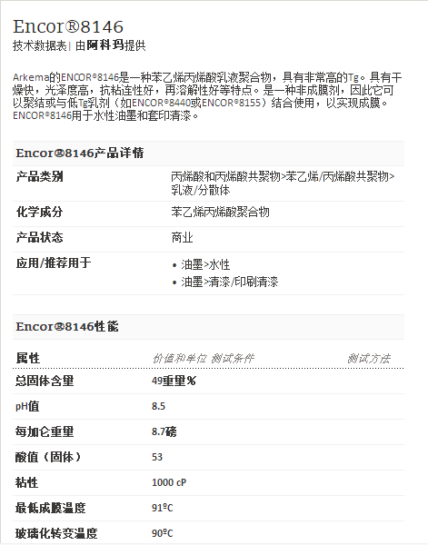 阿科玛丙烯酸聚合物     Encor®8146