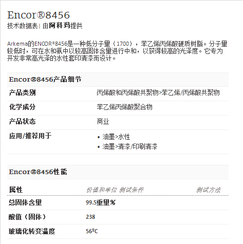 阿科玛丙烯酸聚合物     Encor®8456