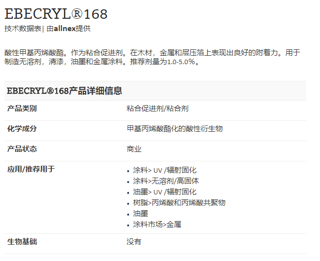 湛新能量固化金属涂料树脂EBECRYL®168