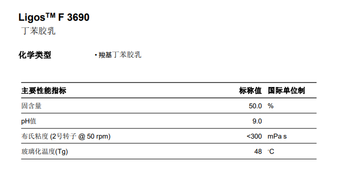 盛禧奥丁苯乳液Ligos F 3690 羧基丁苯胶乳