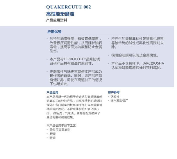 奎克QUAKERCUT® 002 高性能珩磨液